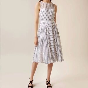 Hobbs London Della White Polka Dot Fit & Flare Midi Dress